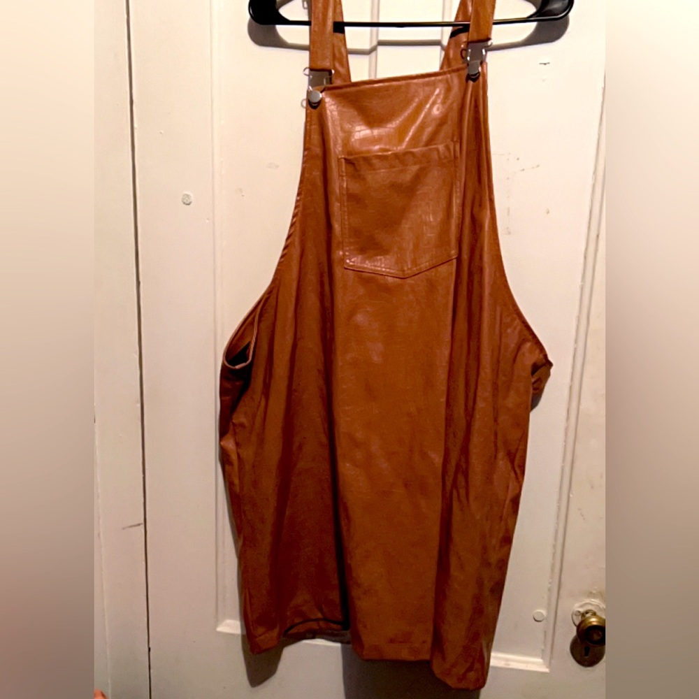 Faux leather/ croc print overall dress